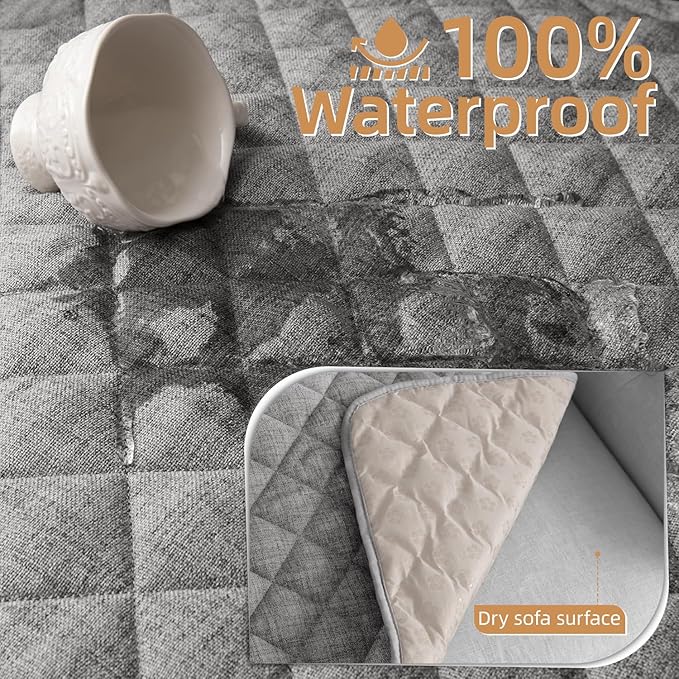 Dog Couch Cover for Sofa 100% Waterproof Faux Linen Sofa Covers for 3 Cushion