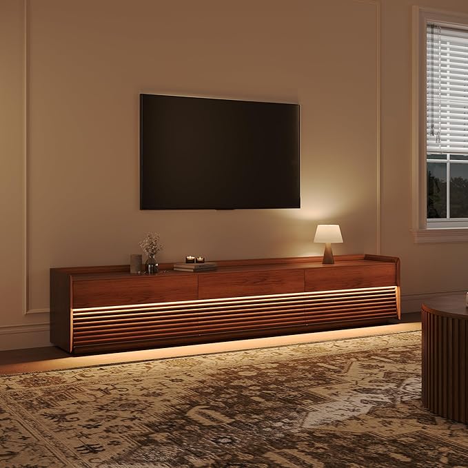 POVISON Fully-Assembled Mid Century Modern TV Stand, 94.49" Wood Media Console