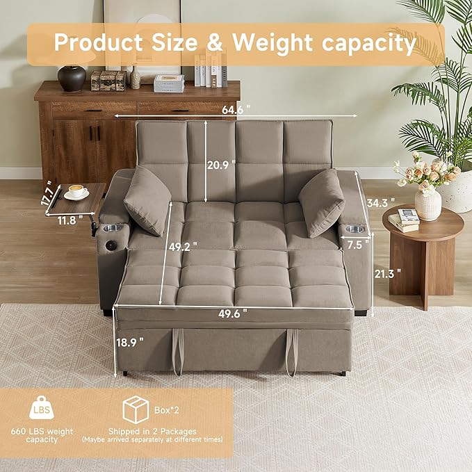 Auvsoce 65'' Chaise Lounge Chair Indoor, 3-in-1 Convertible Sofa Bed