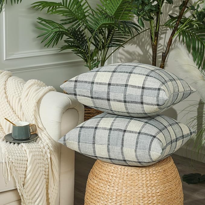 Stellhome Pack of 2 Faux Linen Buffalo Check Throw Pillow Covers, Farmhouse
