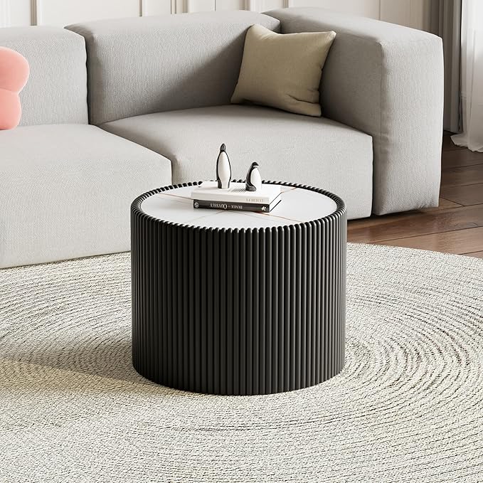 SSLine Round Drum Coffee Table Modern Sintered Stone Top Side End Table in
