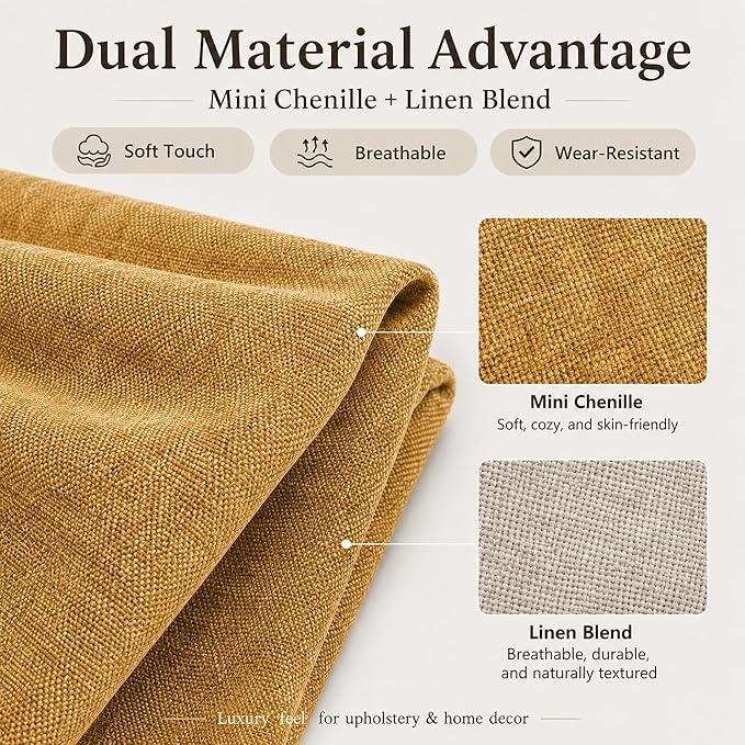 Mini Chenille Linen Blend Upholstery Fabric by the Yard, 57 Inch Wide Soft