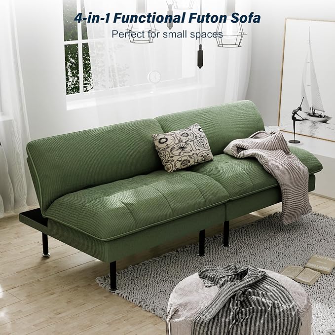 Ribilake 2 Sets 70" Futon Sofa Bed, 4 in 1 Multi-Function Couch Sleeper