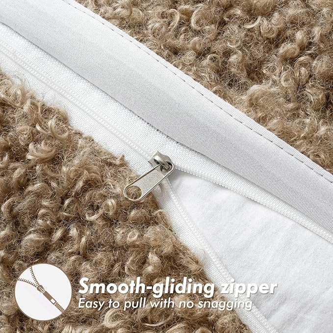 Faux Fur Throw Pillow Covers 18x18 Inch Set of 2 Boucle Neutral Decorative