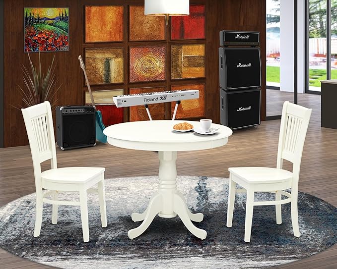 East West Furniture ANVA3-LWH-W 3 Piece Dining Room Furniture Set Contains a