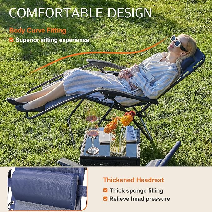 Sweetcrispy Zero Gravity Chairs Set of 2, Outdoor Folding Reclining Lounge Chair
