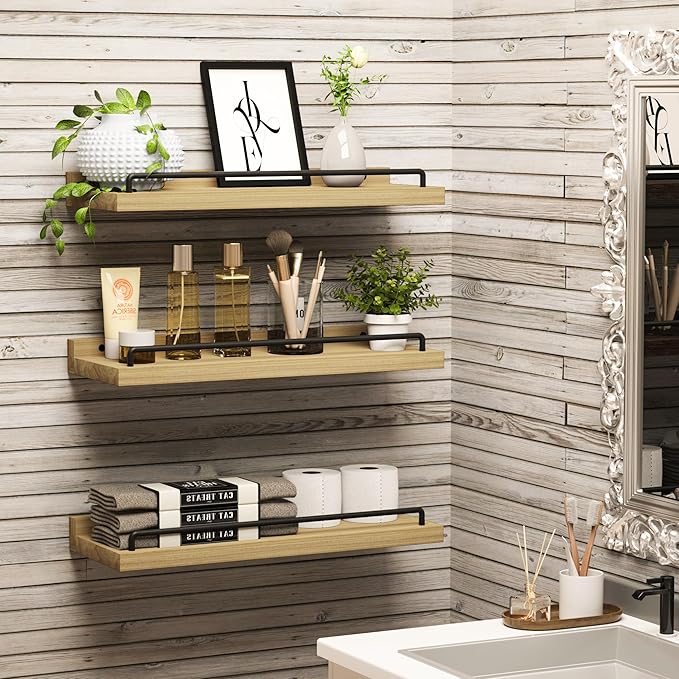 RYOFOBETTO Floating Shelves for Wall Decor, Light Brown Wood Shelves for