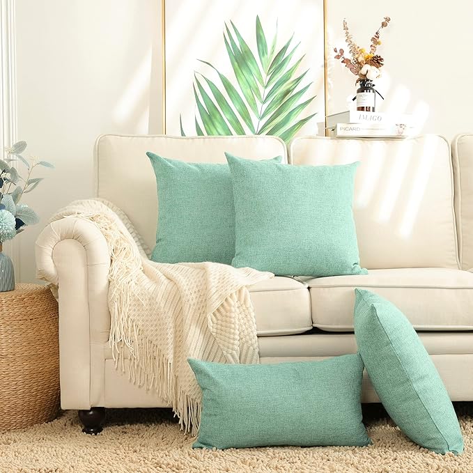 Stellhome Pack of 2 Spring Burlap Throw Pillow Covers Farmhouse Linen Cushion