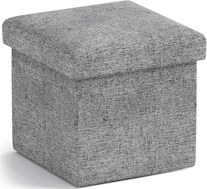 Ornavo Home Small Storage Ottoman Foldable Collapsible Cube Square Linen