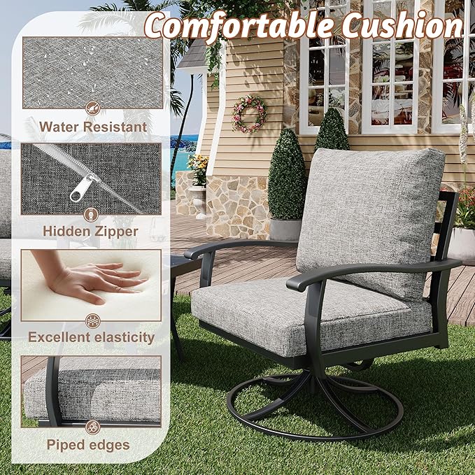 HOMREST Outdoor Furniture Thickened Cushion 360 Degree Swivel Rocking Patio