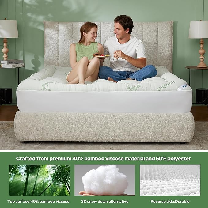 BEDLORE Twin Mattress Topper Viscose Derived from Bamboo, Thick Pillow Top