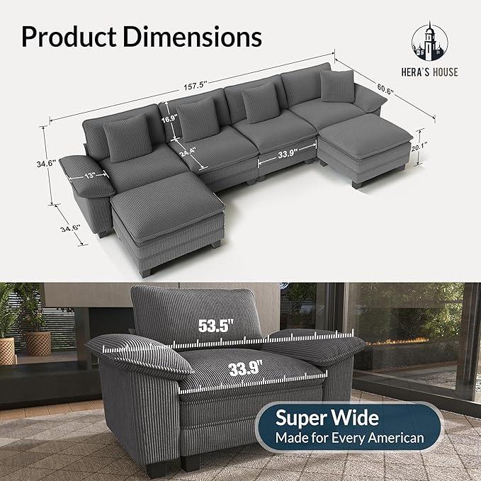 HERA'S HOUSE 158" Modular Sectional Sofa, Oversized U Shaped Couches
