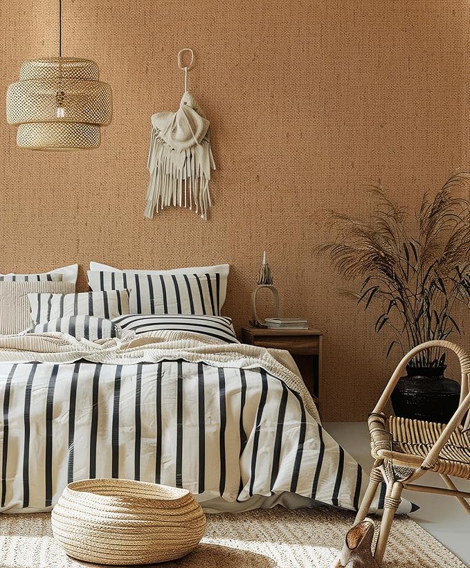 Brown Grasscloth Peel and Stick Wallpaper Textured Contact Paper Removable