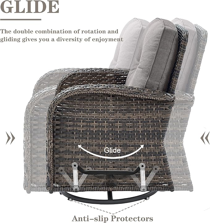 Belord Patio Furniture Swivel Glider PE Wicker Chairs, Outdoor Swivel Rocker