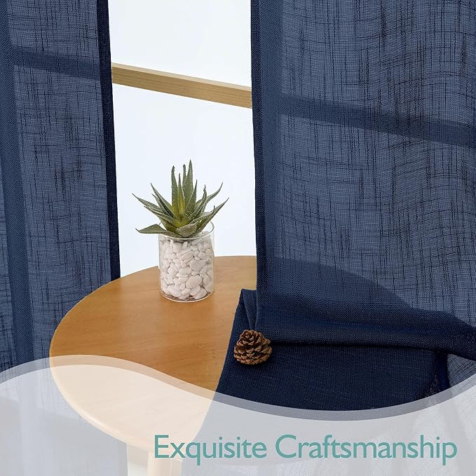 Chyhomenyc Navy Blue Semi Sheer Curtains 84 Inches Long 2 Panels Set, Light