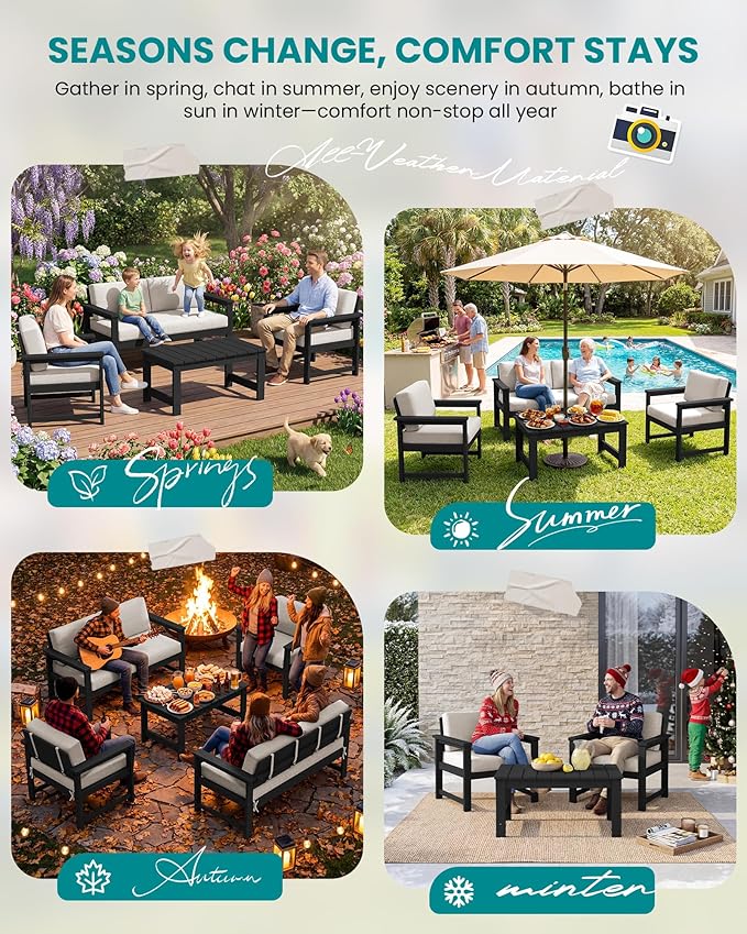 SERWALL 3 Pieces HDPE Outdoor Sofa Bistro Set