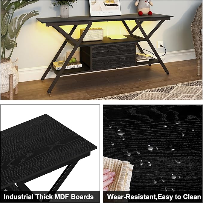 Simoretus TV Stand with Power Outlet and LED Lights, Fits TVs up to 65”