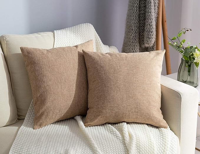 Stellhome Linen Throw Pillow Covers Square Solid Farmhouse Burlap Cushion Covers