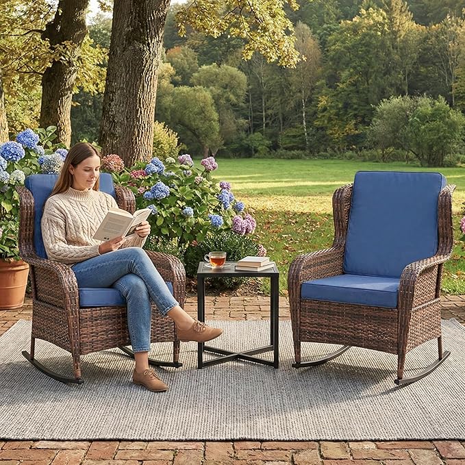 Garvee Outdoor Wicker Rocking Chair, 1 Piece Outdoor Rocking Chair, All Weather