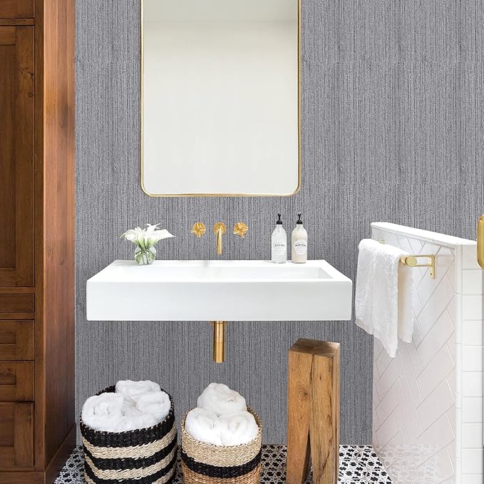 Grasscloth Peel and Stick Wallpaper Faux Weave Grey Contact Paper Modern