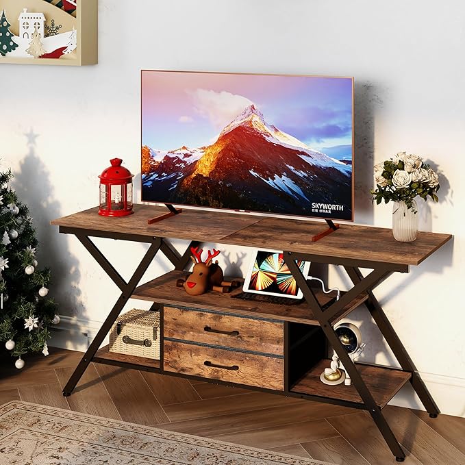 Simoretus TV Stand with Power Outlet and LED Lights, Fits TVs up to 65”