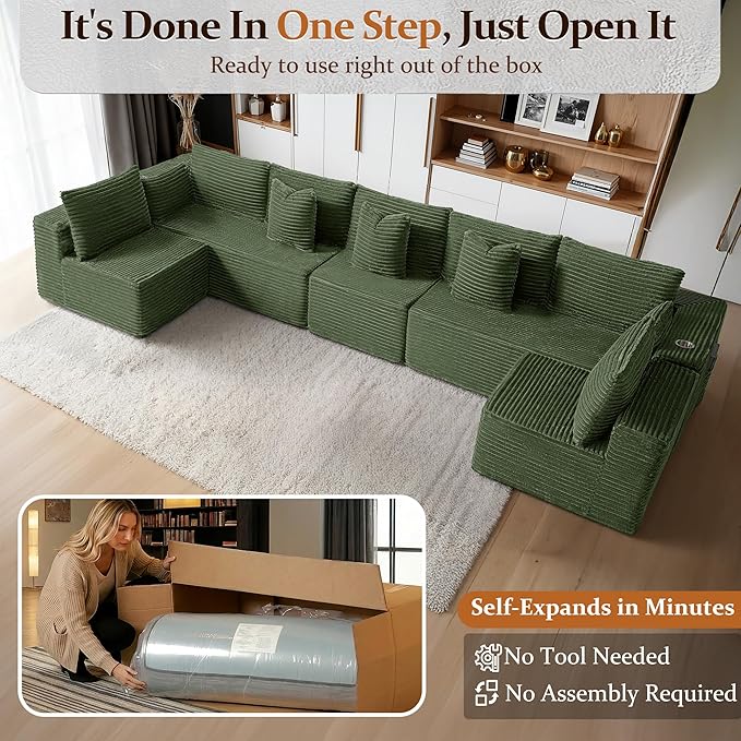168" Cloud Sectional Couch, Comfort U Shaped Sofa