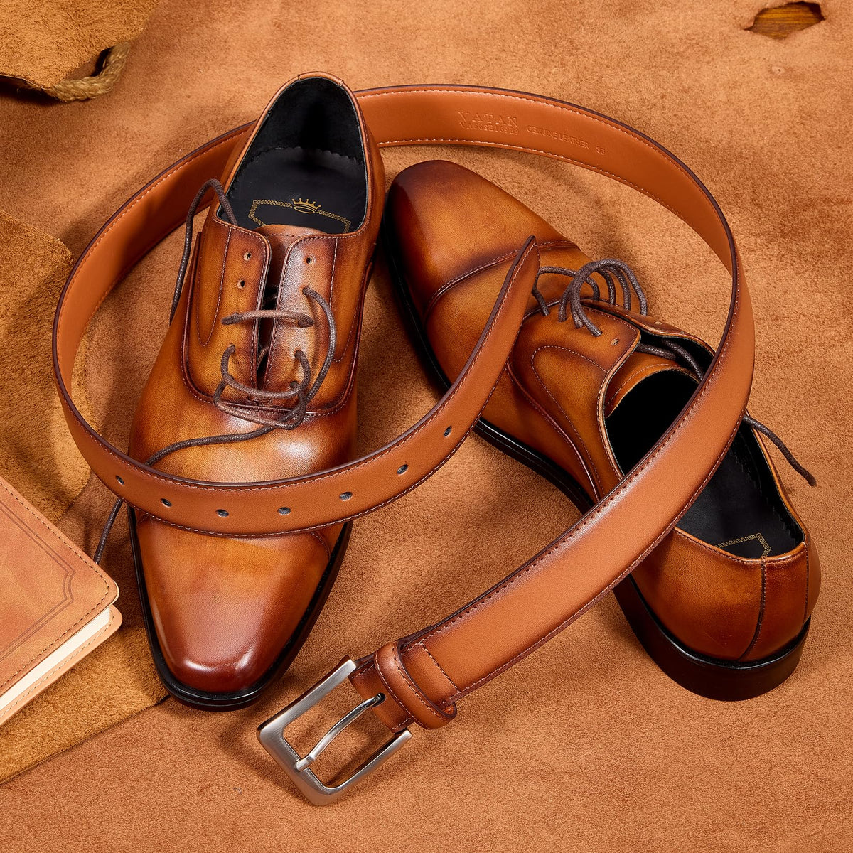 VATAN Men's Leather Dress Belts Handmade Classic Every Day Leather Belt with Prong Buckle for Men Work Business Casual (Tan, 36 (Waist 34))