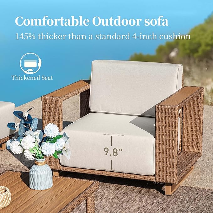SUNSHINE VALLEY 4 Pieces Patio Furniture Set, Outdoor Rattan Wicker Chairs and
