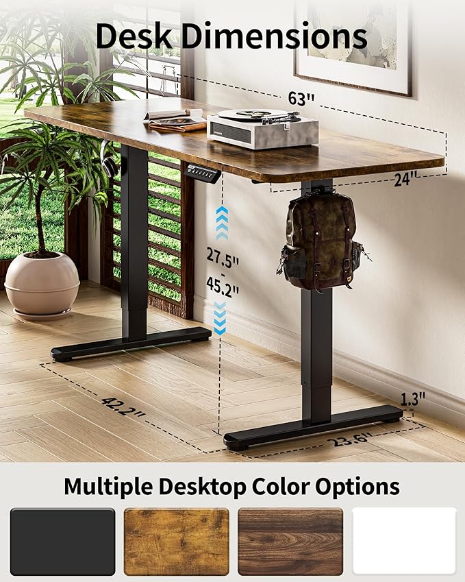 BIZUM Electric Standing Desk 63 x 24 Inch Computer Desk-Gaming Desk Rustic