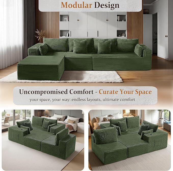 138" Cloud Sectional Couch, Comfort L Shaped Boneless Couch
