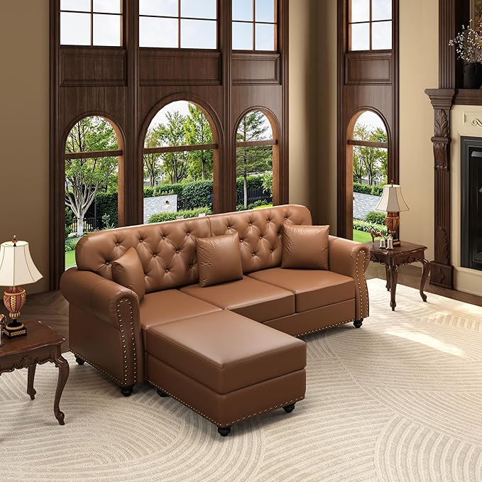 KEIKI 83" Faux Leather Chesterfield Sofa