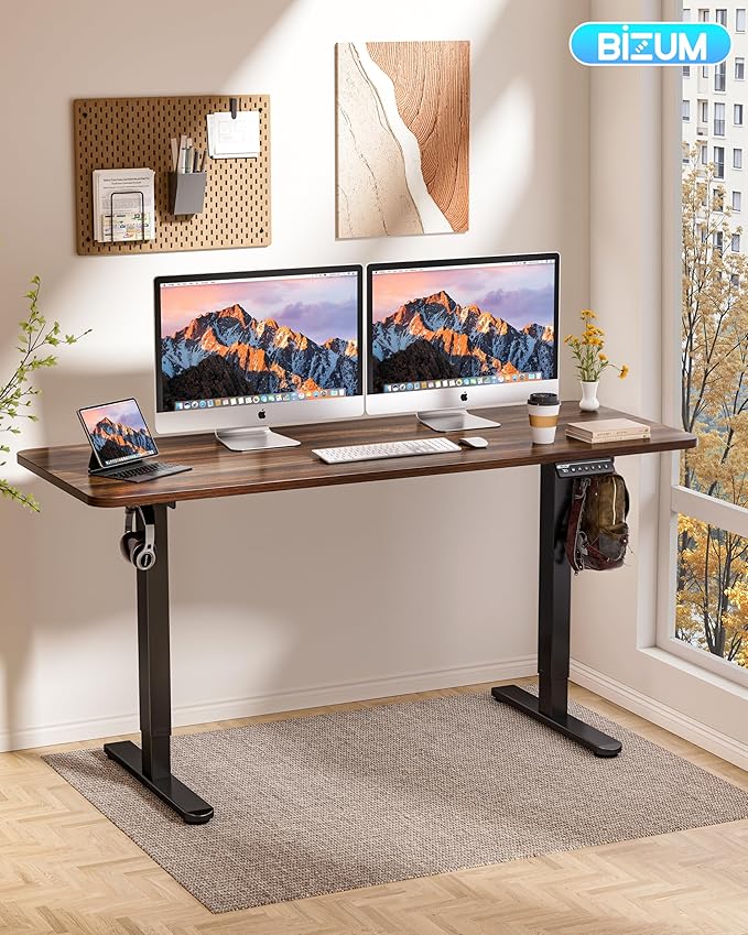 BIZUM Electric Standing Desk 60 x 24 Inch Computer Desk-Gaming Desk Dark Walnut