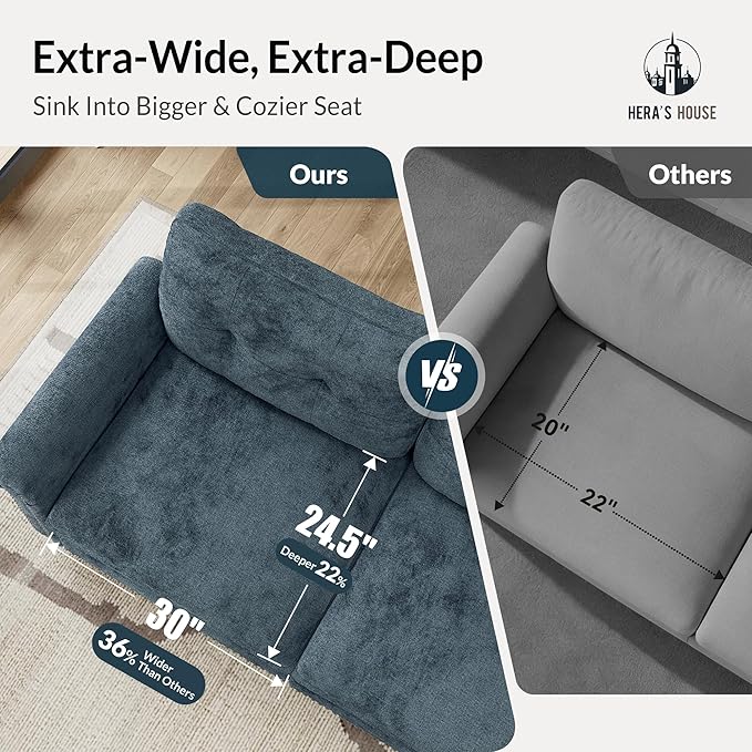 HERA'S HOUSE 73.2" Mid-Century Modern Loveseat, Oversized Sectional Couch