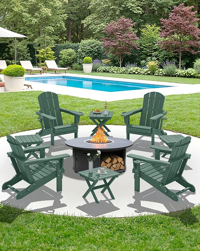SERWALL Folding Outdoor Side Table Set of 2, Portable Adirondack Side Table