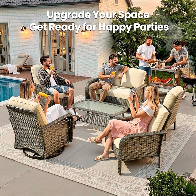 Weaxty 7 Pieces Patio Furniture Set, Wicker Outdoor Swivel Rocking Chairs