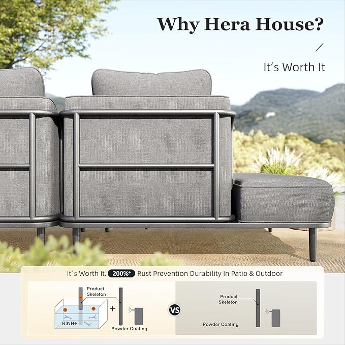 HERA'S HOUSE Metal Patio Furniture Set, Modular 7 Seats, 1 Nesting Coffee
