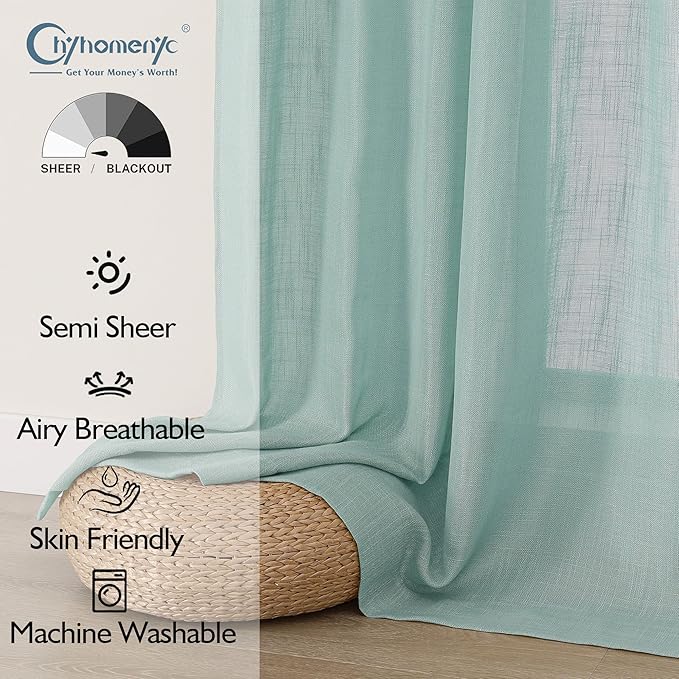 Chyhomenyc Extra Long Aqua Green Semi Sheer Curtains 120 Inches Long 2 Panels