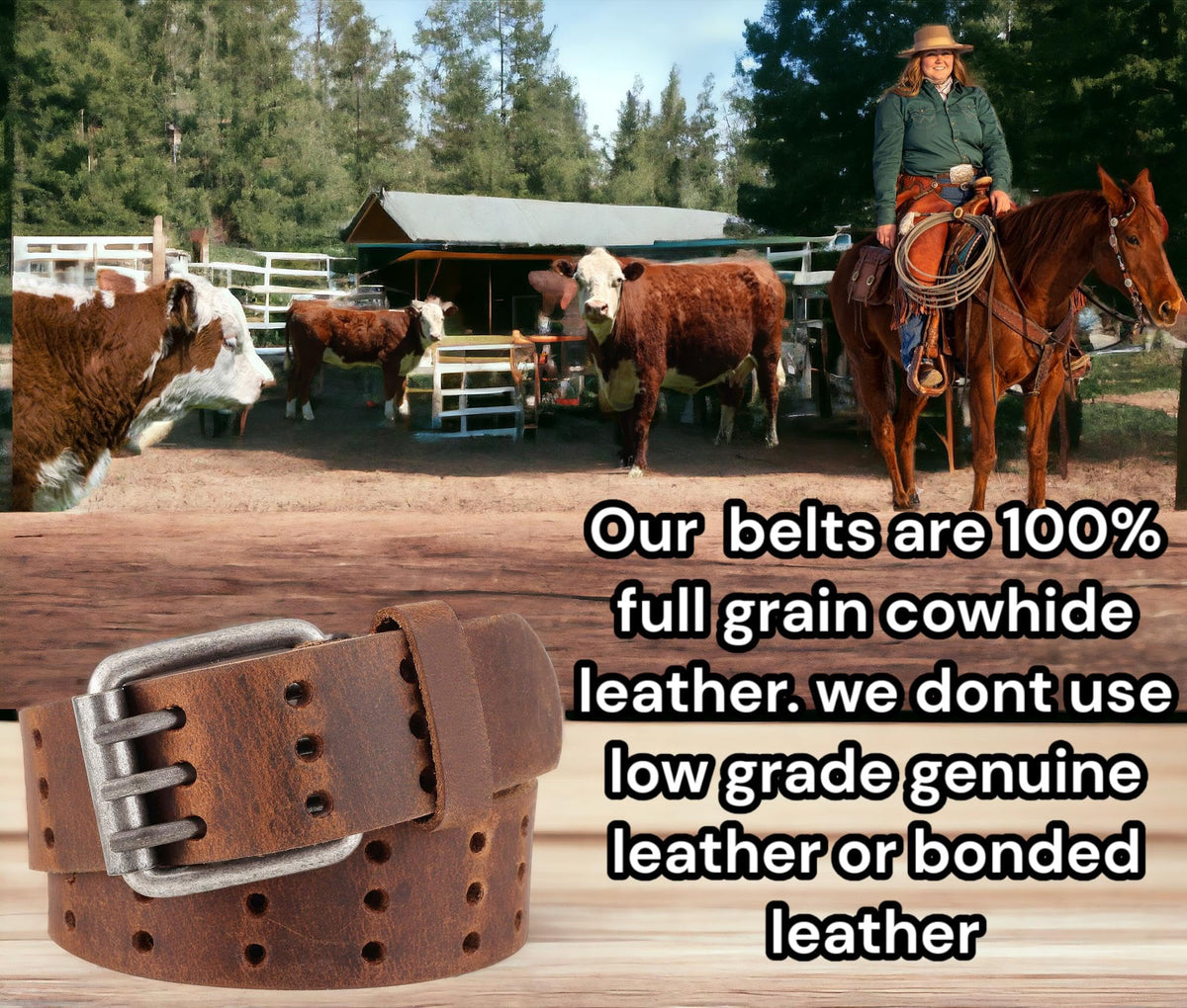 F&L CLASSIC Men's Genuine full grain leather belt heavy duty, work or casual belts for jeans, triple Prong buckle,1.5” wide,3193,size 34,tan