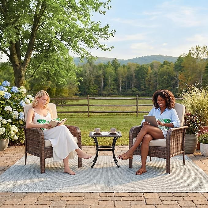 Garvee 2 Pieces Patio Furniture Set, Outdoor Wicker Chairs of 2, All Weather