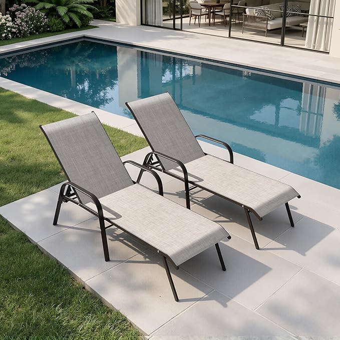 Crestlive Products Outdoor Chaise Lounge Chair, 5-Position Pool Lounge Chairs