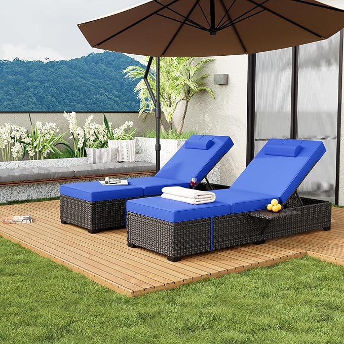 GAOMON Chaise Lounge Chairs Set of 2, Outdoor PE Rattan Chaise Lounge Chair