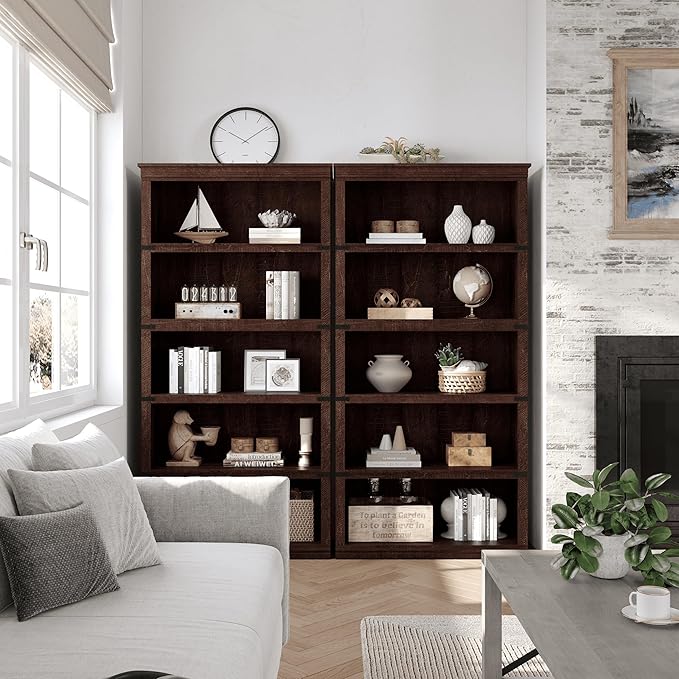 GarveeHome 5 Tier Farmhouse Bookcase, 67.4" Tall Book Shelf