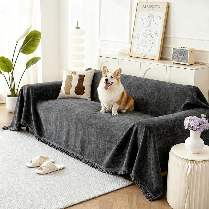 Couch Cover for Dogs, Boho Sofa Covers for 2 Cushion Couch, Chenille Sofa