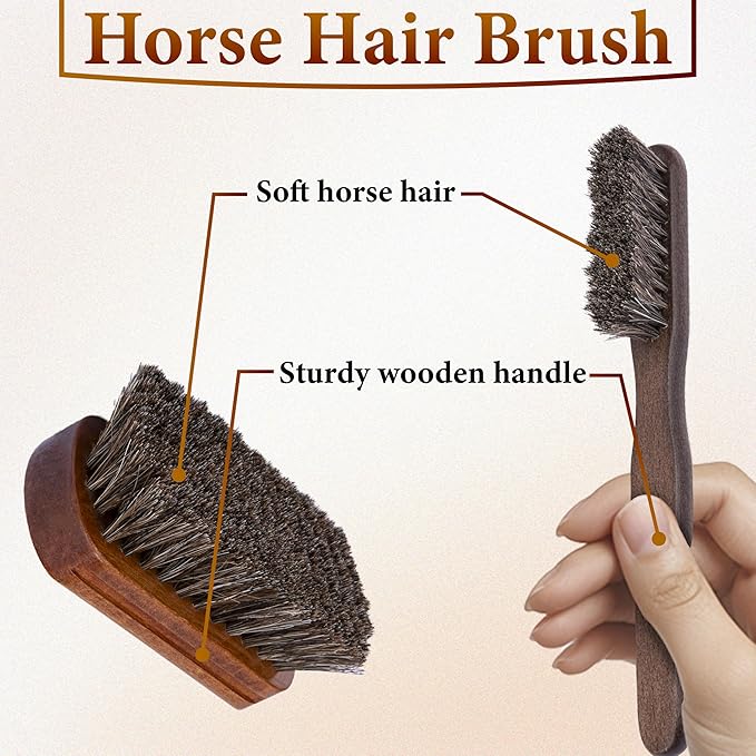 5 PCS Leather Brush Car Detailing, Horse Hair Brush, Car Cleaning Supplies