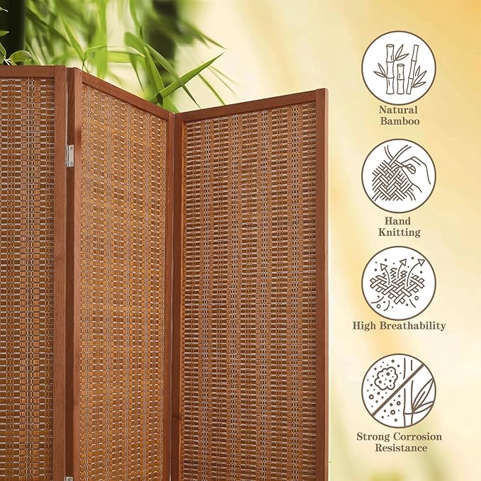 4 Panel Room Divider and Extra Wide Folding Privacy Screen, Bamboo Room Divider