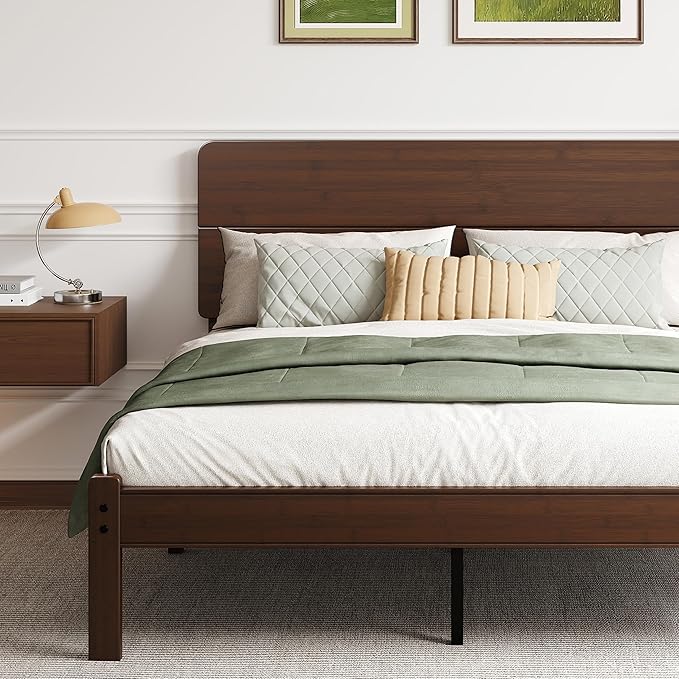 BOSRII 14in High Solid Bamboo Wood Platform Queen Size Bed Frame
