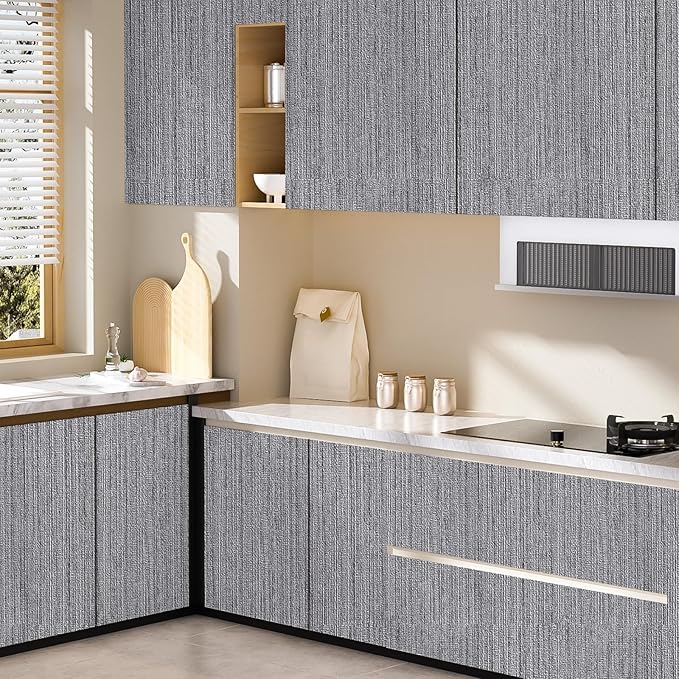 Grey Grasscloth Peel and Stick Wallpaper Faux Linen Textured Self Adhesive