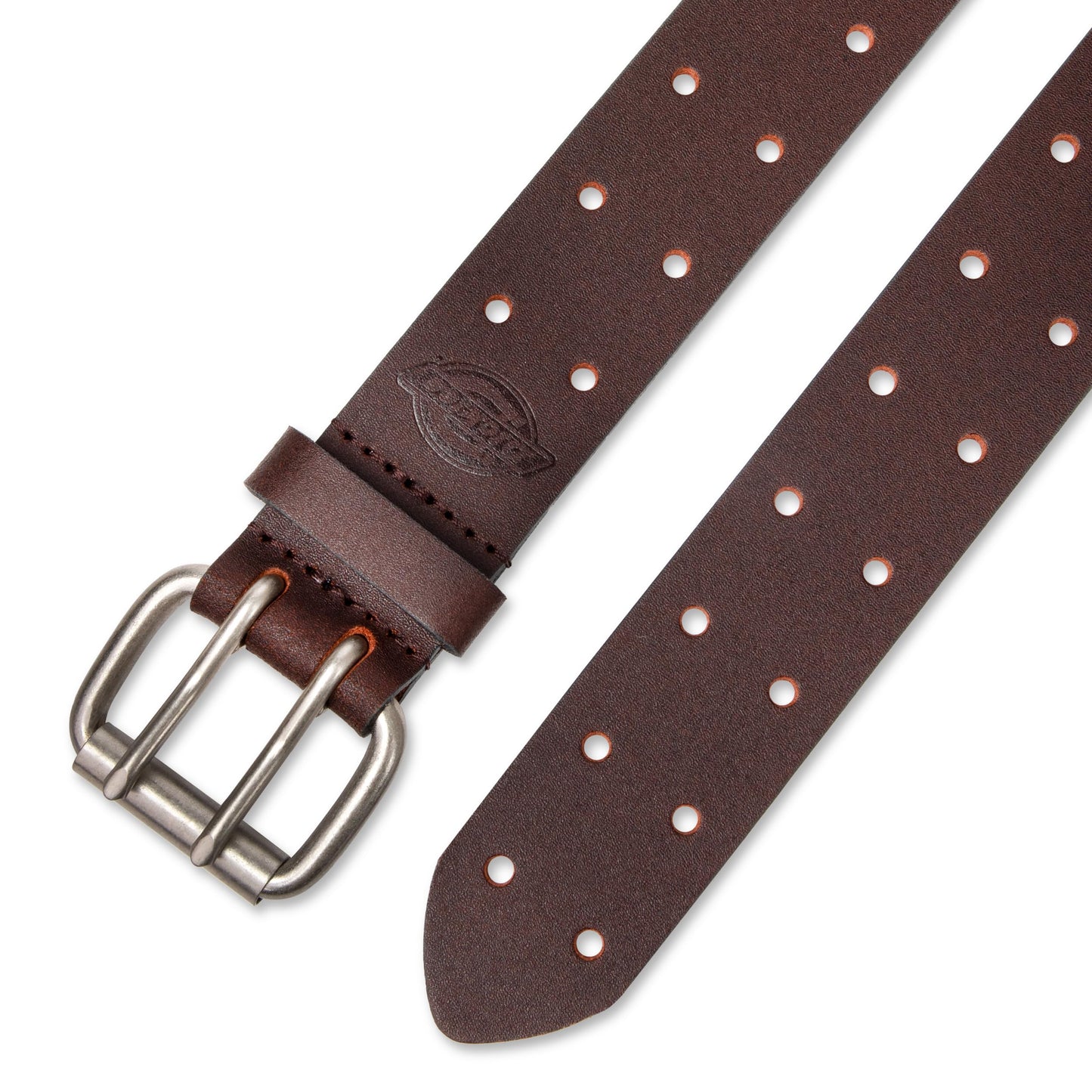 Dickies Work Belt for Men - Leather with Double Prong Buckle for Jeans and Heavy Duty Construction,Brown,36