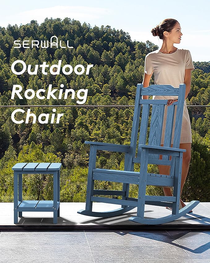 SERWALL Blue Outdoor Rocking Chair Set of 2, All Weather Patio Rocking Chair
