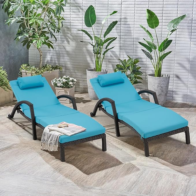HOMREST Chaise Lounge Chairs Set of 4, PE Rattan Wicker Lounge Chair
